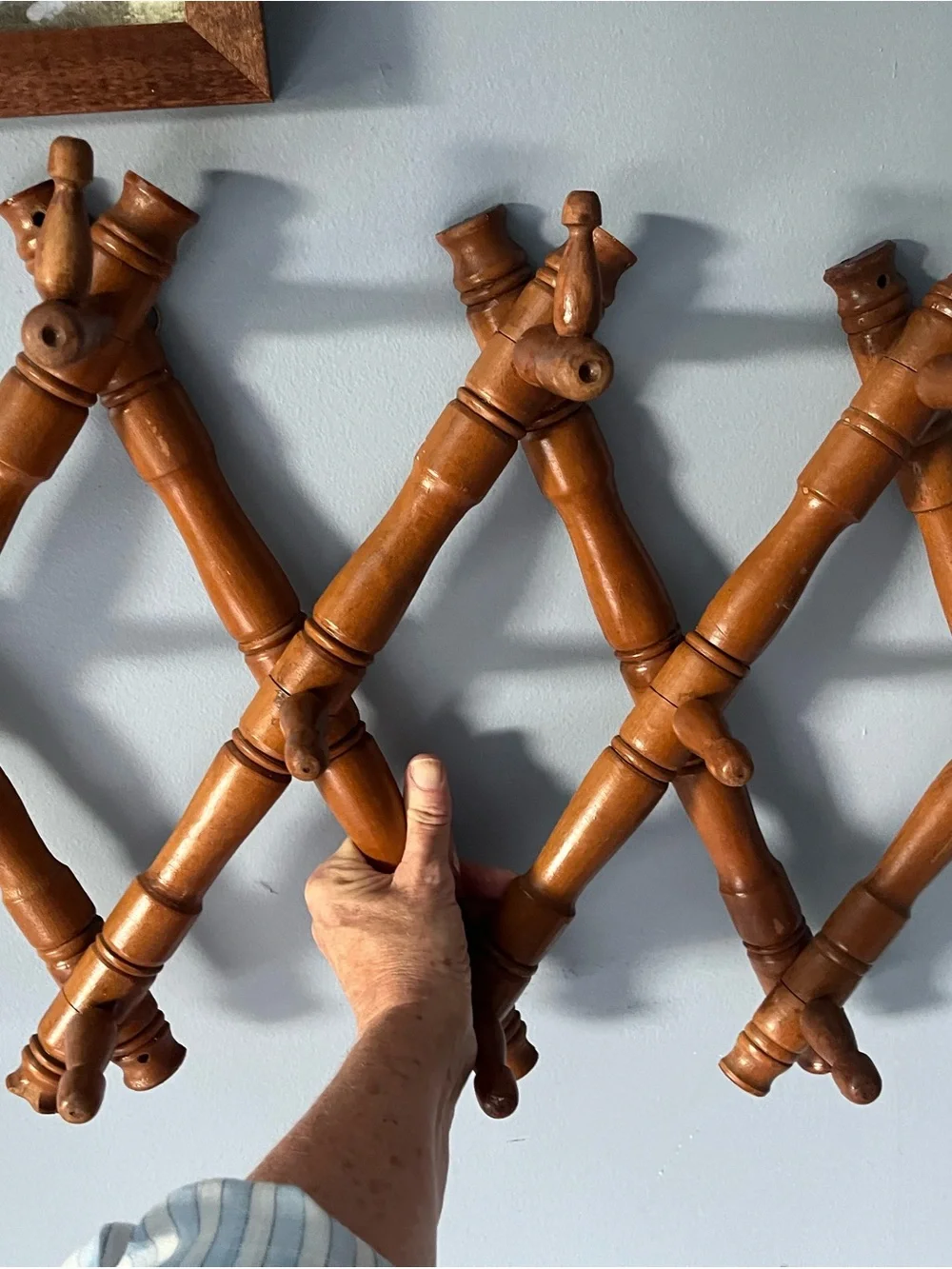 Antique French wooden bamboo style accordion rack-adjustable & very sturdy